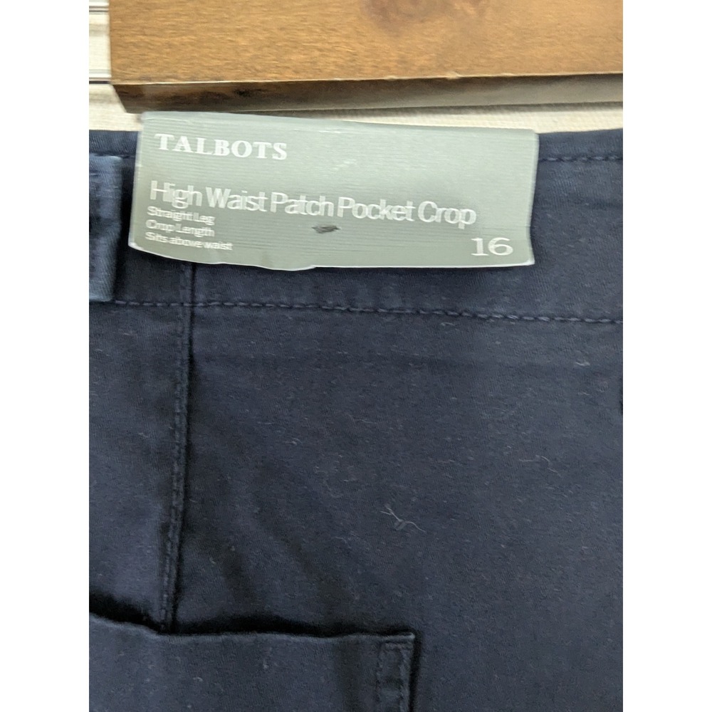 Talbots Patch Pocket Crop Pants Women 16 Navy Blue High Waist Straight Stretch - Picture 5 of 10